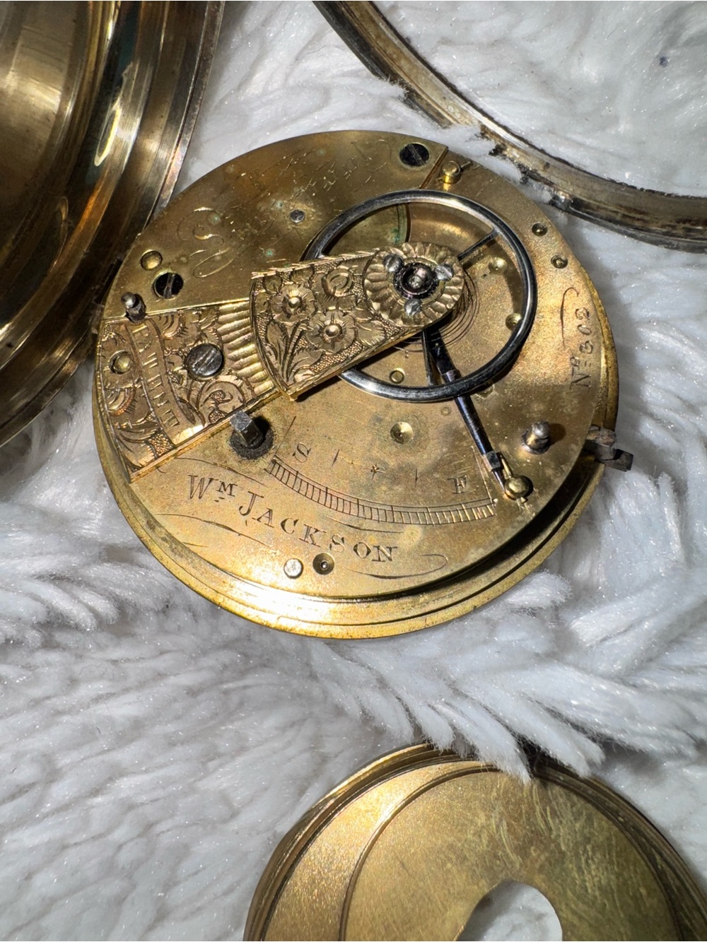 Vintage Silver Wm Jackson Liverpool Pocket Watch, Gorgeous Gold Movement